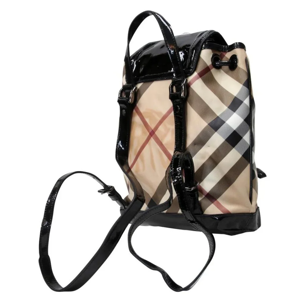 Burberry Drawstring Check Trim Coated Leather Supernova Backpack BB-0317N-0070 - Picture 4 of 11